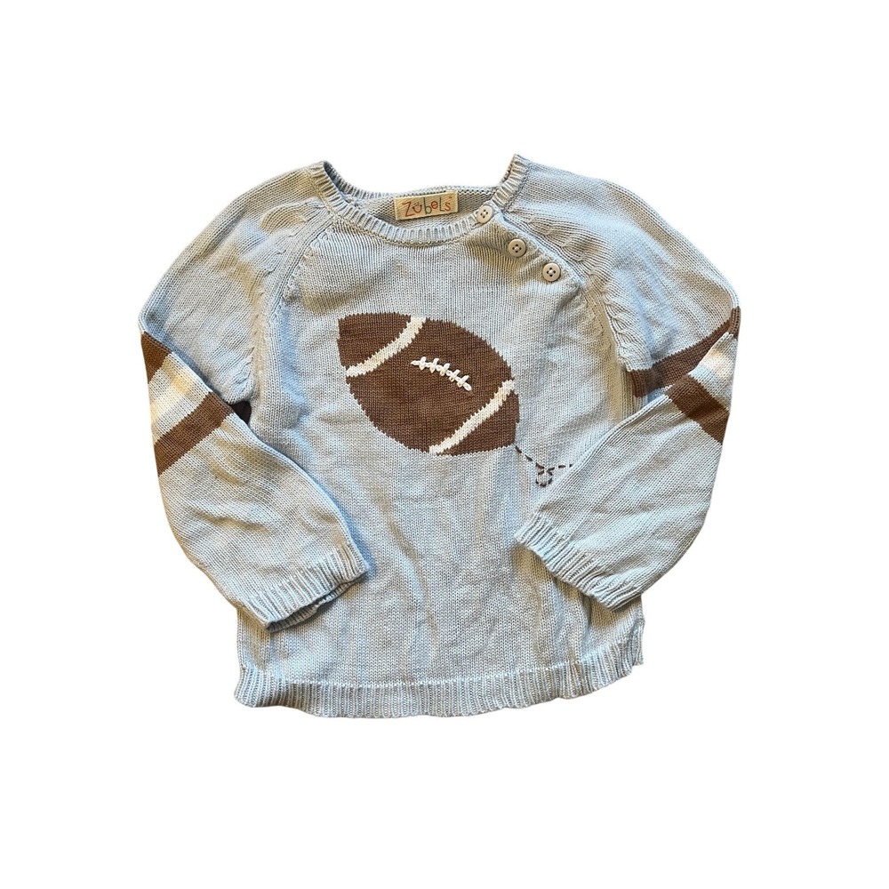 Zubels Sweater Boys 2T Blue Football Pullover Knit‎ Long Sleeve Buttons